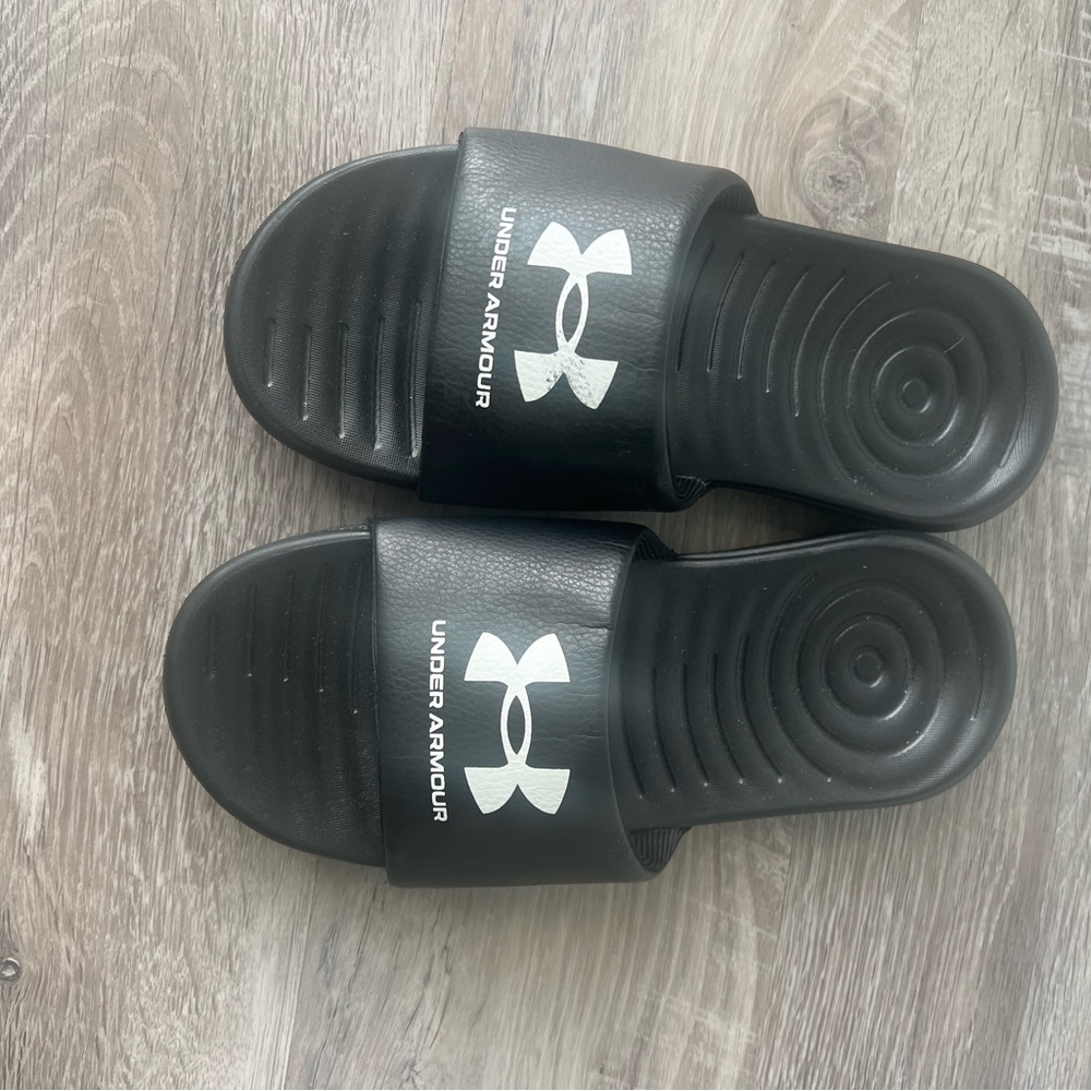 Under Armour Black Slide Sandals with White Logo